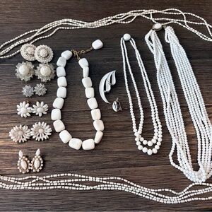 White Beaded Women’s Jewelry Set - Classic White Necklaces & Earrings